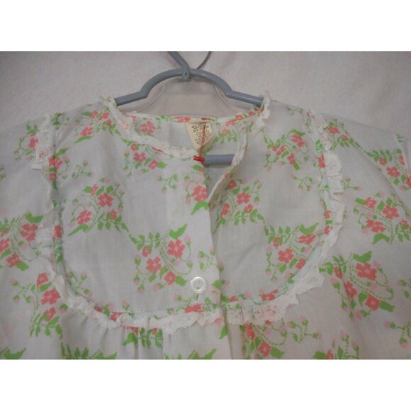 Vintage Womans Floral PJ Pajama Set Lounge pants Smock Top Pink Green white - Picture 4 of 7